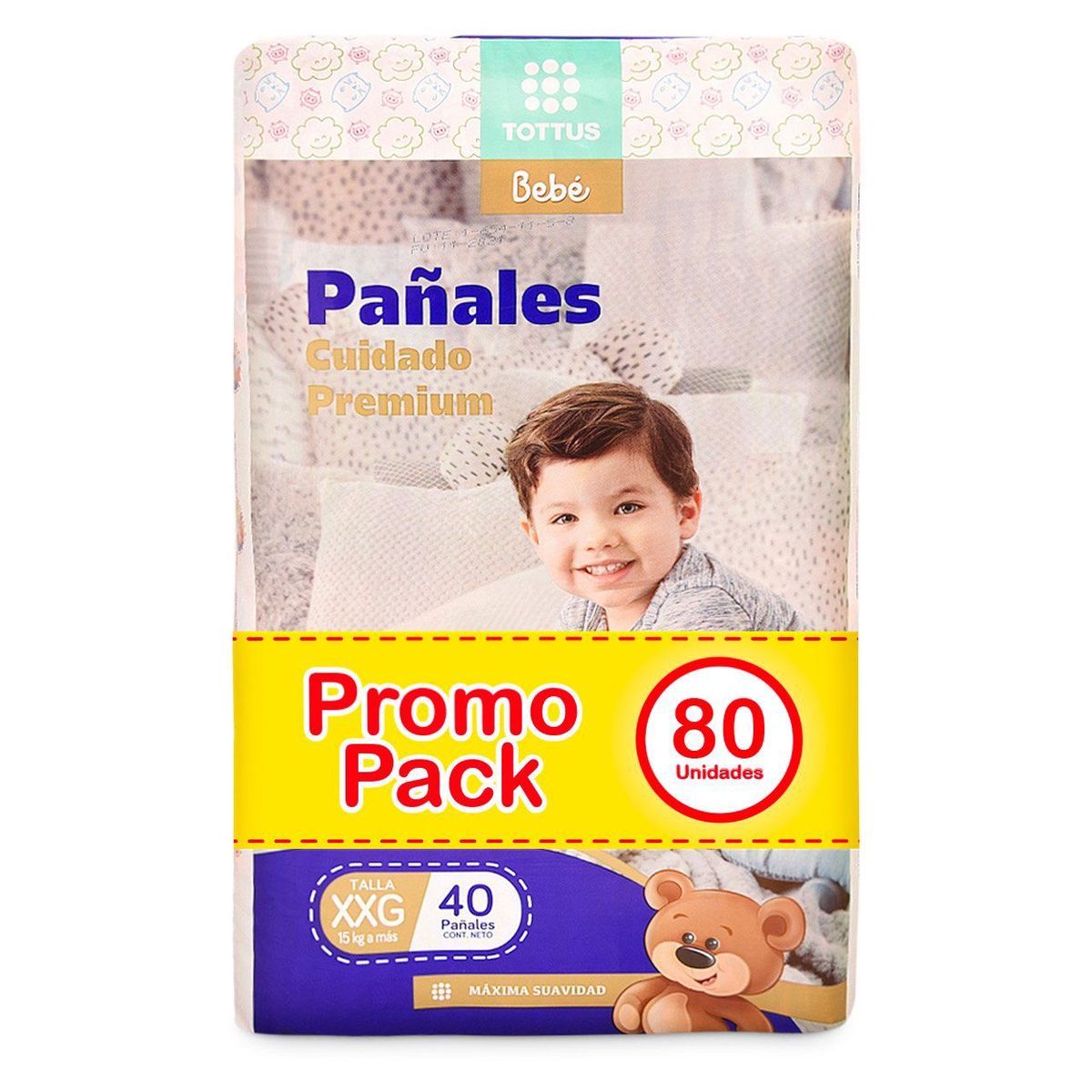 TOTTUS - Pañales Tottus Cuidado Premium Talla XXG Empaque 80 Und