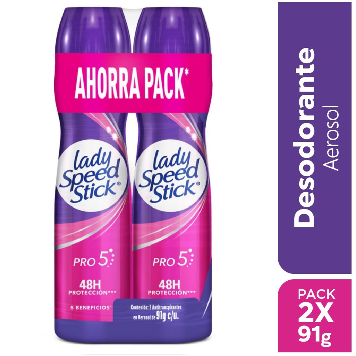 LADY SPEED STICK - Desodorante Spray Lady Speed Stick Pro5 Empaque 2 Und 91 g