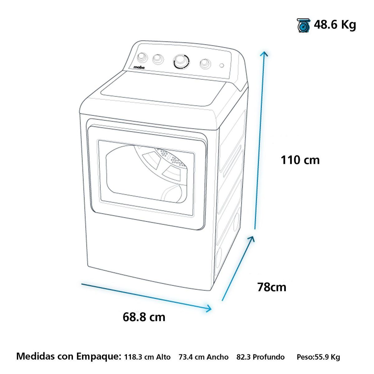 MABE - Secadora a Gas 24kg Diamond Gray Mabe SMG17R8MSDBB0