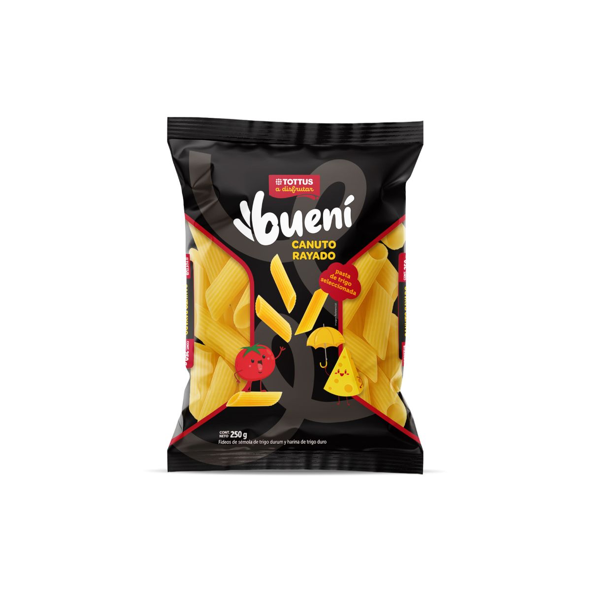 TOTTUS - Fideos Tottus Canuto Rayado Bolsa 250 g