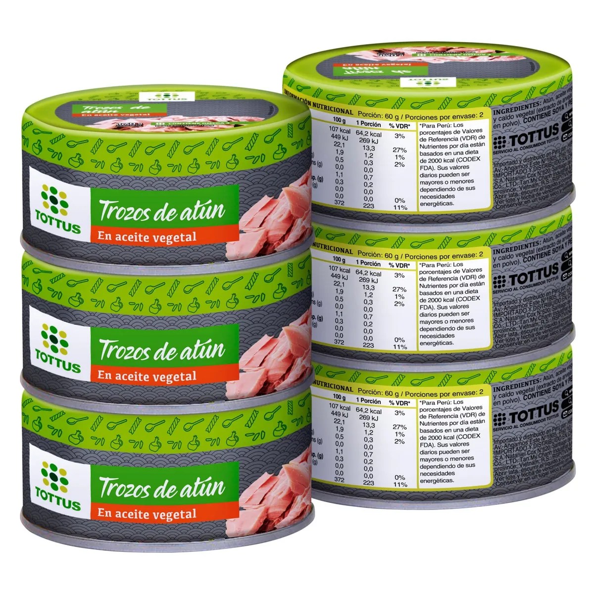 TOTTUS - Pack Trozos de Atún Aceite en Aceite 6 Unidades