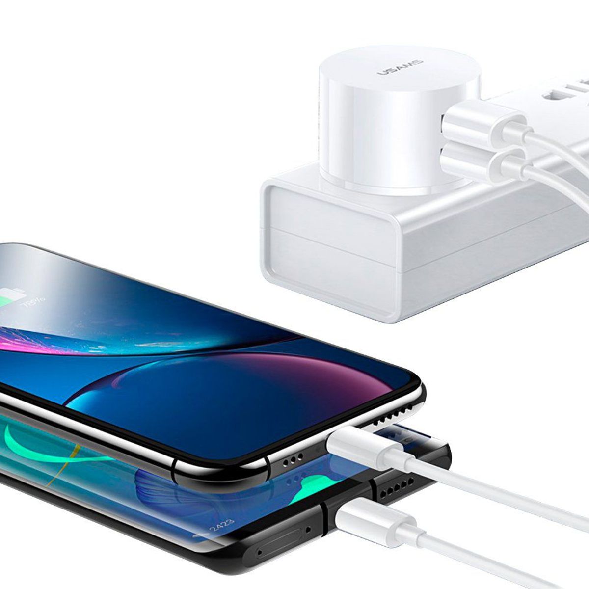 USAMS - Kit Cargador Pared+Cable Tipo C Blanco