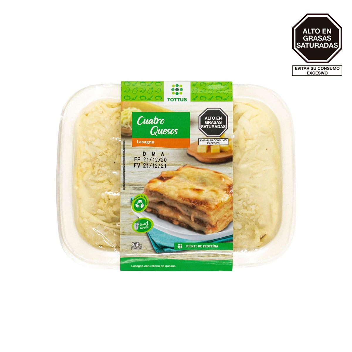 TOTTUS - Lasaña Cuatro Quesos Tottus Envase 350 g