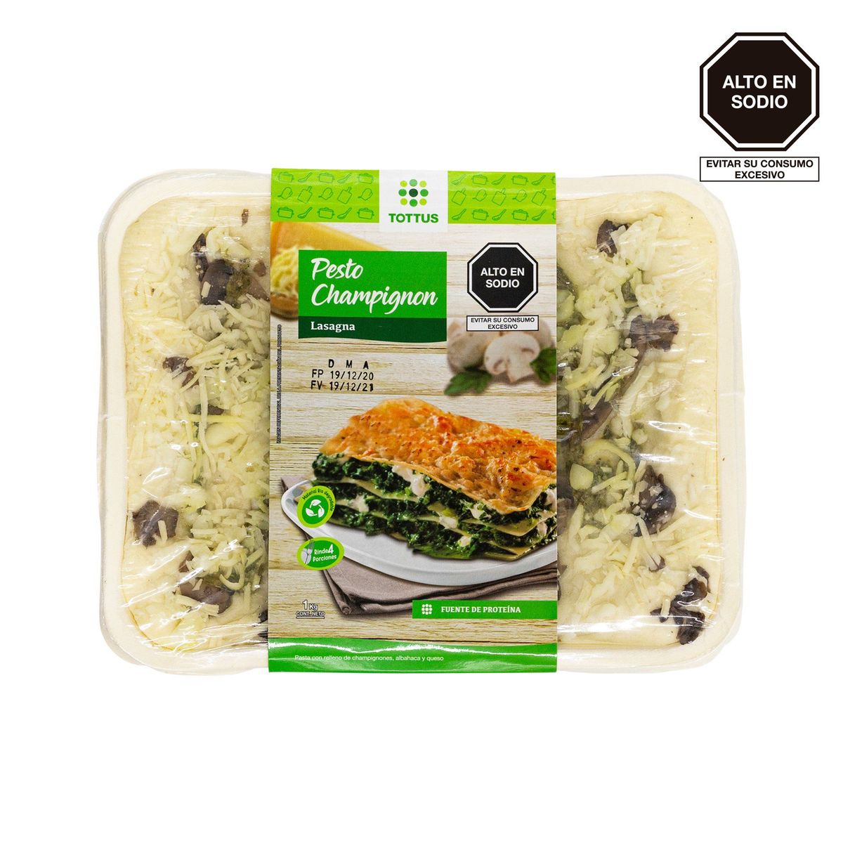 TOTTUS - Lasaña al Pesto con Champiñones Tottus Envase 1 Kg