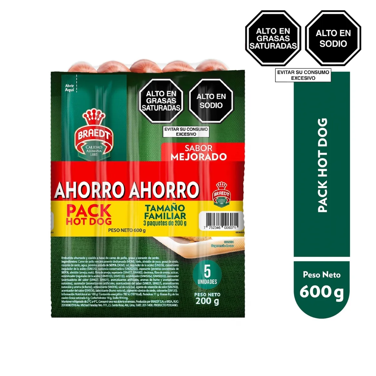 BRAEDT - Hot Dog Braedt Tamaño Familiar Empaque 600 g