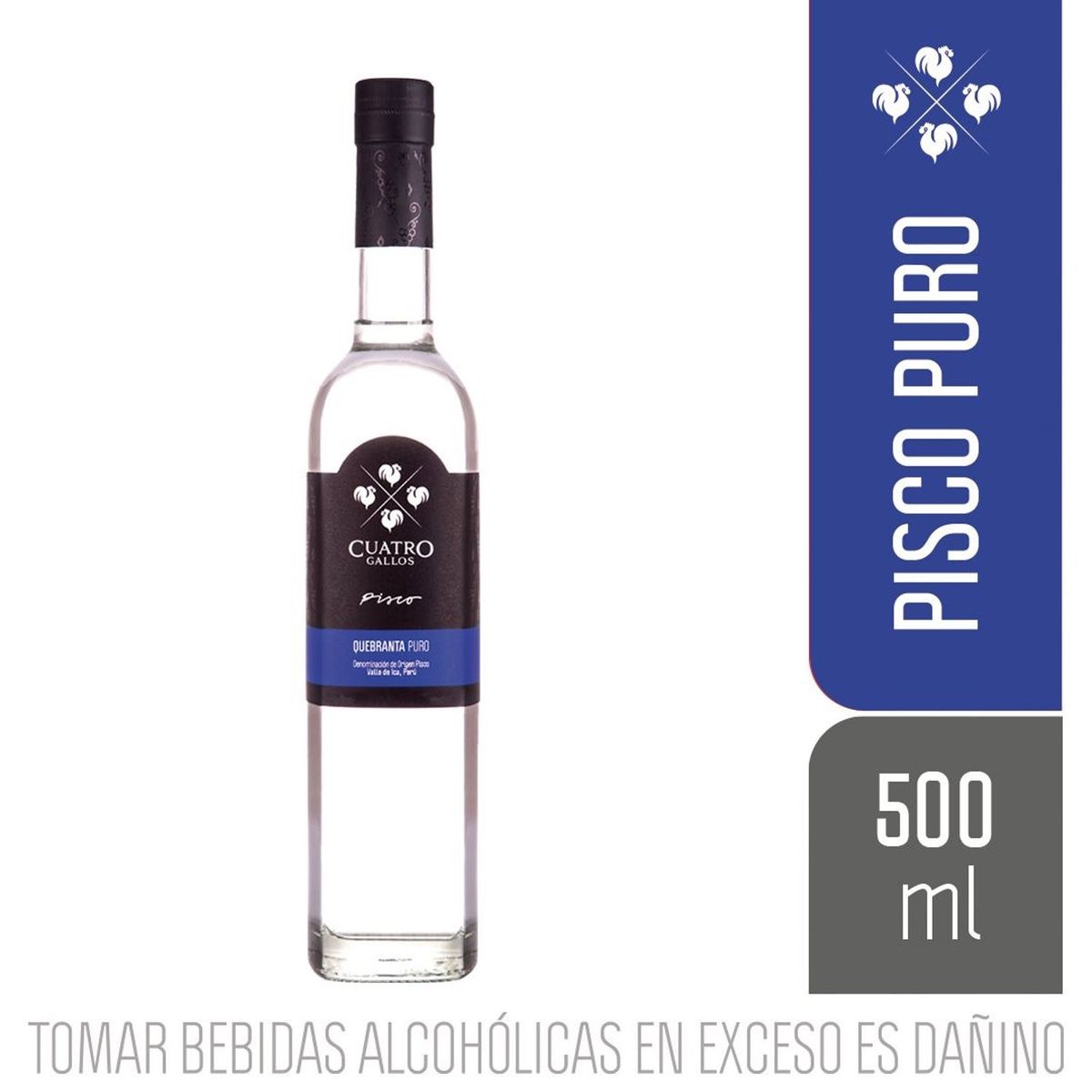 CUATRO GALLOS - REP 4 GALLOS PISCO PURO QUEBRANTA BT 500ML