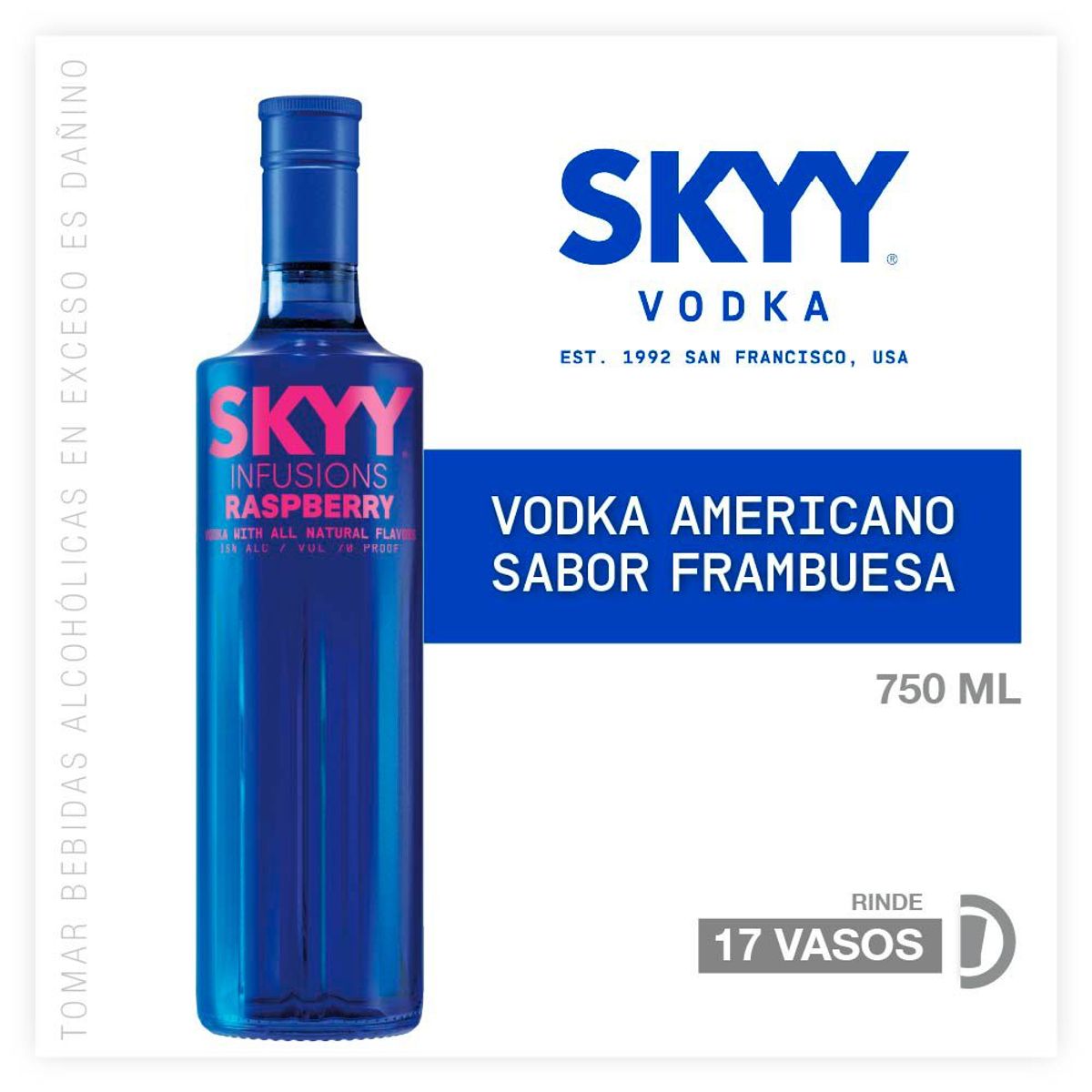 SKYY VODKA - Vodka Skyy Raspberry Botella 750 mL
