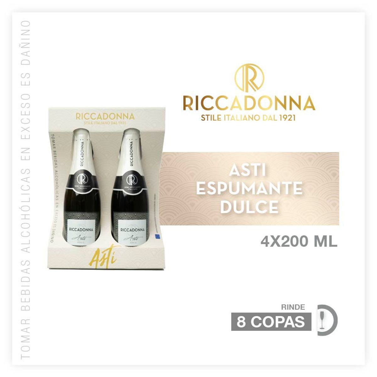 RICCADONNA - Espumante Riccadona Asti Pack 4 Botellas 200 mL