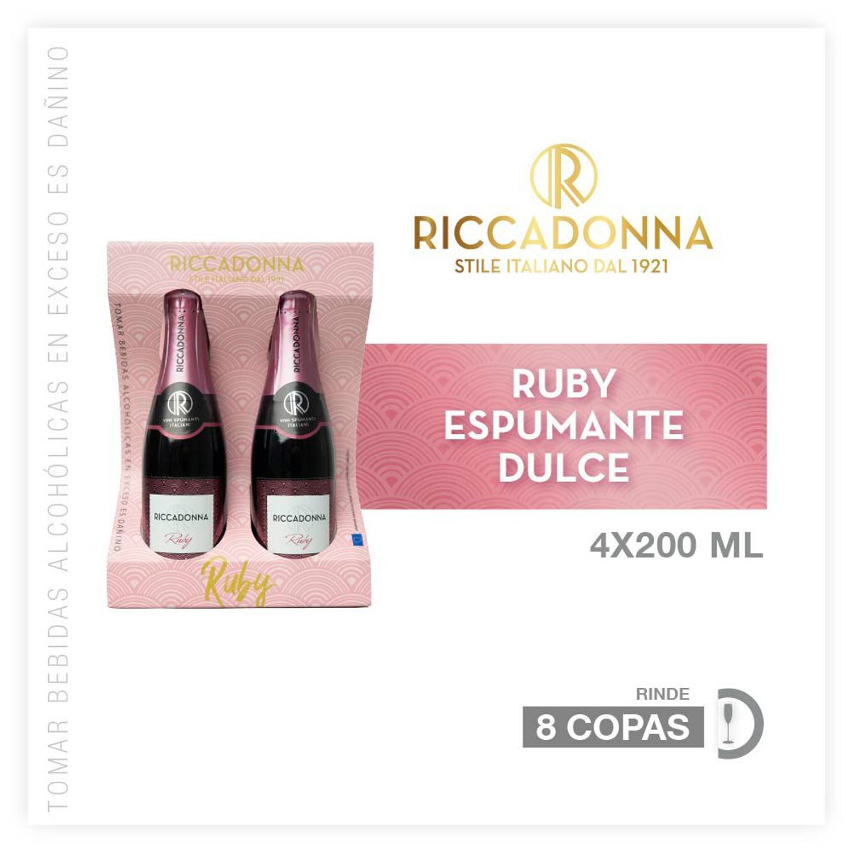 RICCADONNA - Espumante Riccadona Ruby Pack 4 Botellas 200 mL