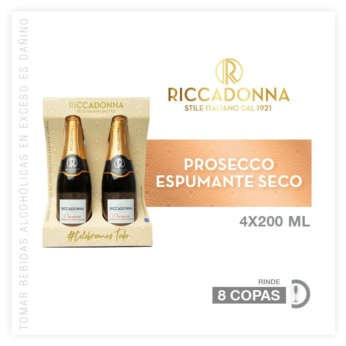 RICCADONNA - Espumante Riccadona Prosecco Pack 4 Botellas 200 mL