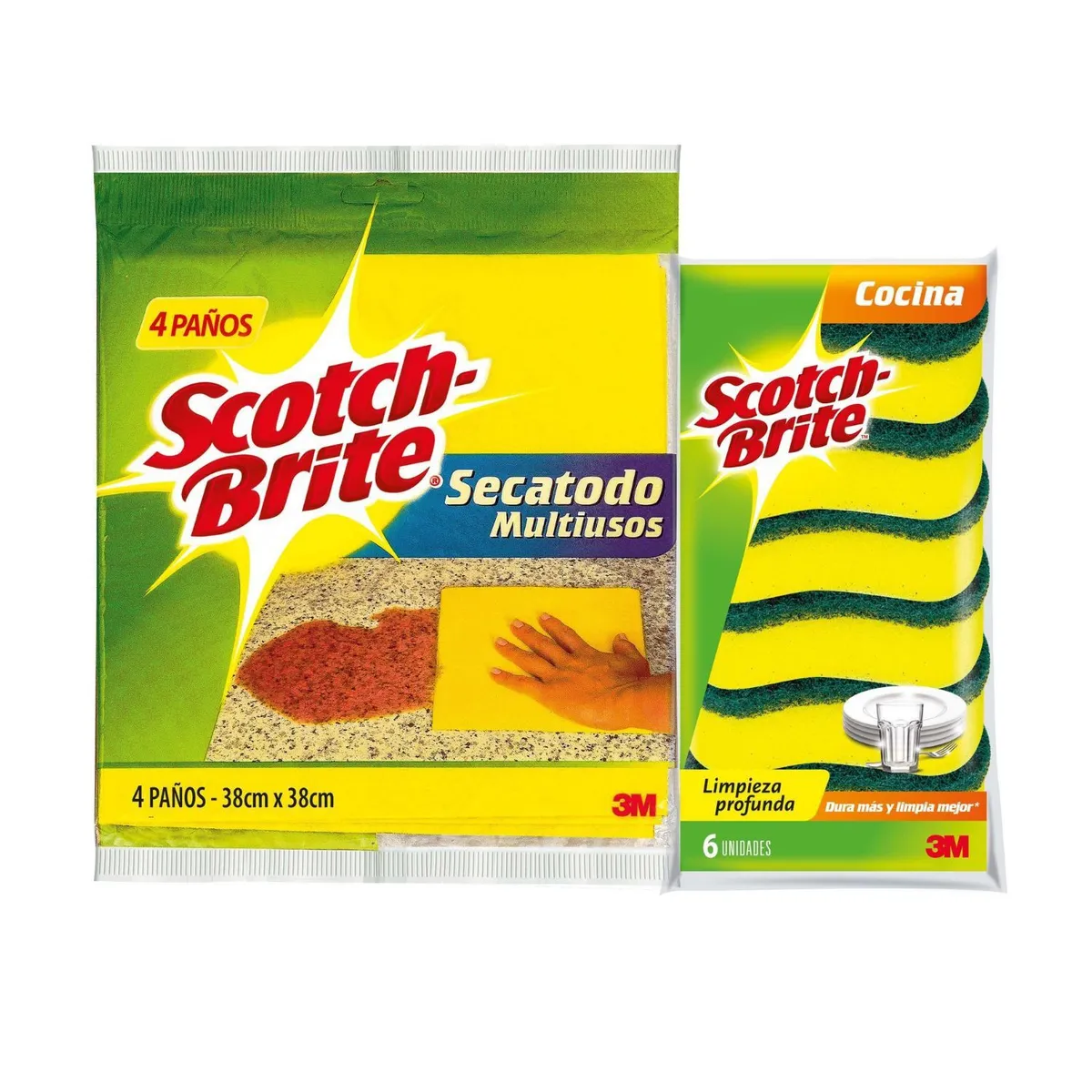 SCOTCH BRITE - Pack Scotch Brite Secatodo 4 Und + Esponja de Cocina 6 Und