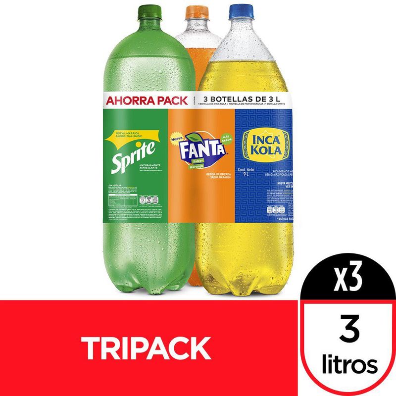 INCA KOLA - Pack Gaseosas Inca Kola 3 L + Fanta Naranja 3 L + Sprite 3 L