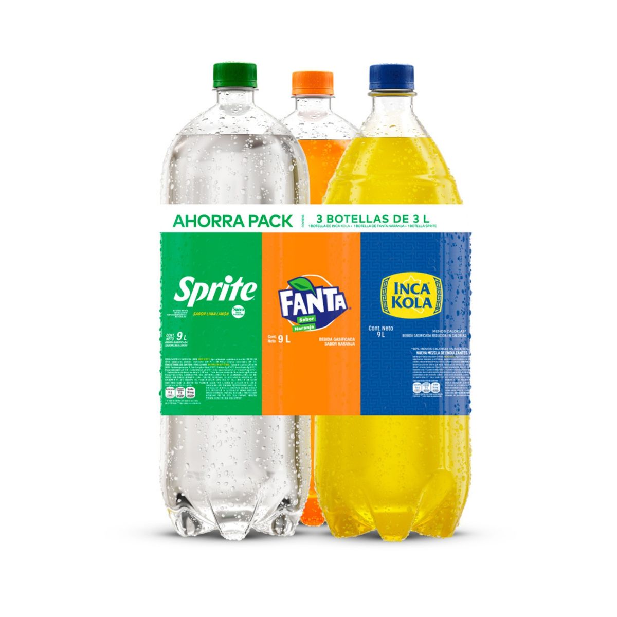 INCA KOLA - Gaseosa IncaKola 3 L + Fanta Naranja 3 L + Sprite 3 L