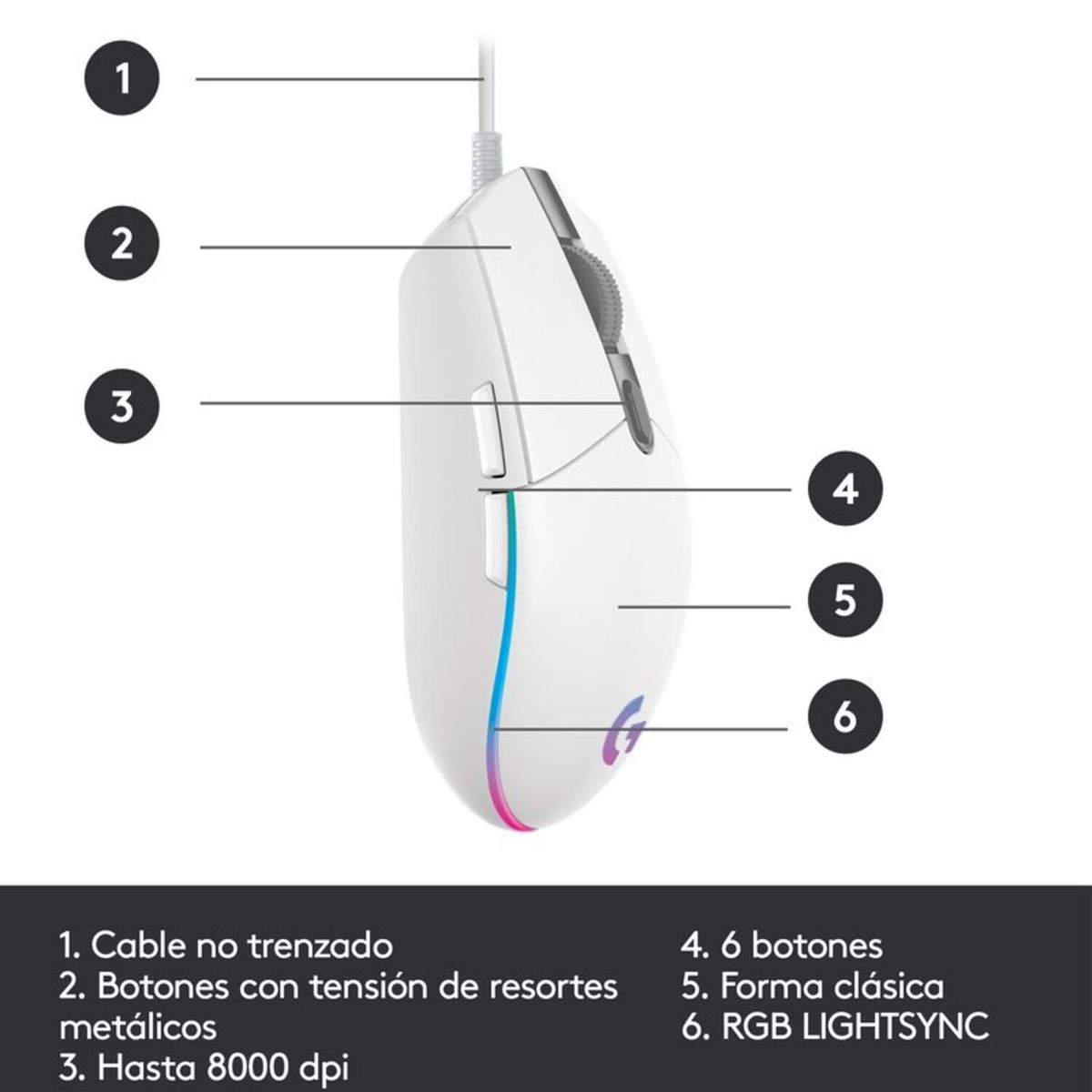 LOGITECH - Mouse Logitech G203 Rgb White