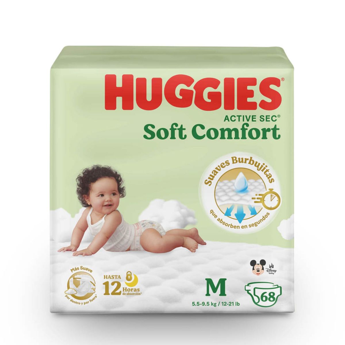 HUGGIES - Pañales Huggies Active Sec Soft Comfort Talla M Empaque 68 Und