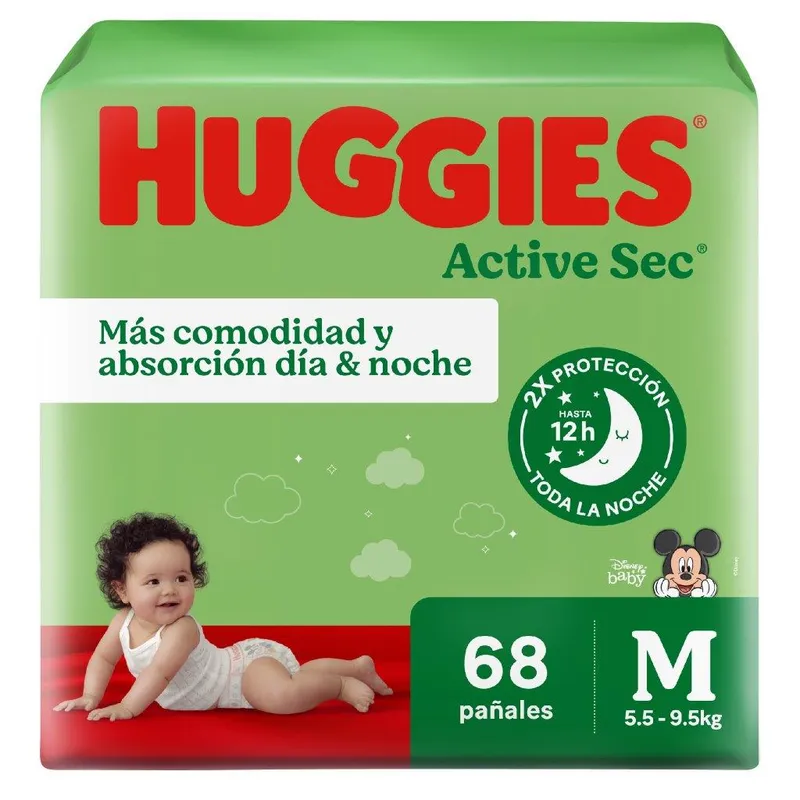 HUGGIES - Pañales Huggies Active Sec Xtra Flex Talla M Empaque 68 Und