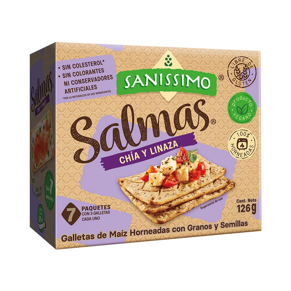 SANISSIMO - Snacks Sanissimo Salmas Granos, Semillas, Chia y Linaza Caja 7 Und