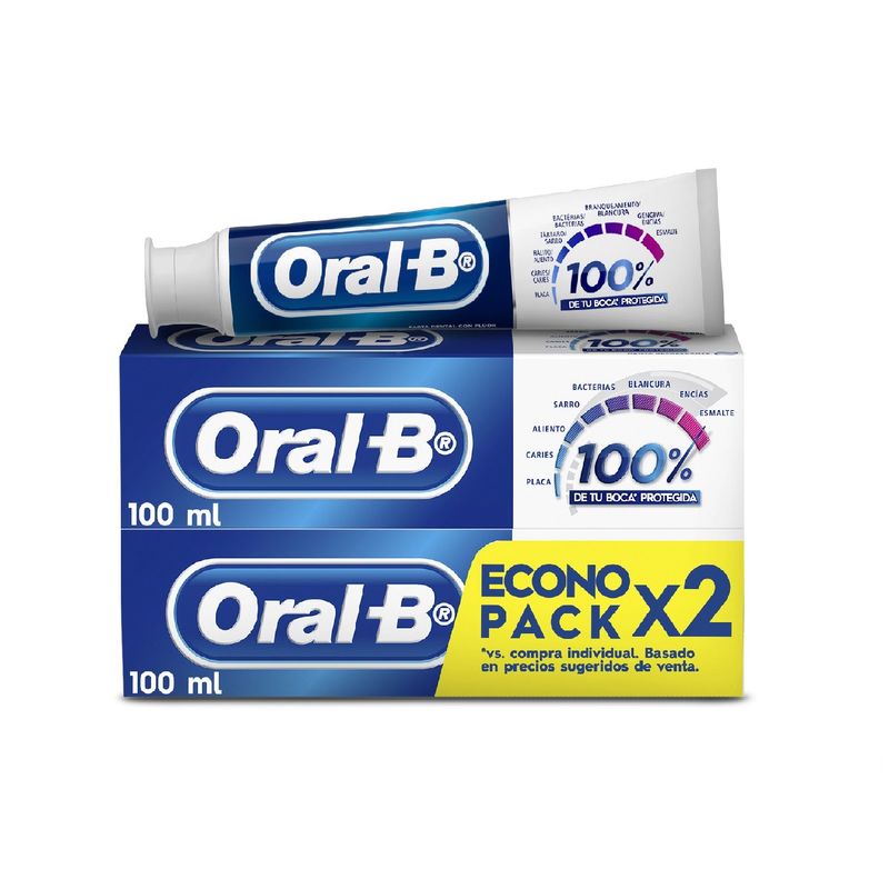 ORAL B - Pasta Dental Oral B 100% Menta Refrescante Con Flúor Pack 2 Envases 100 mL