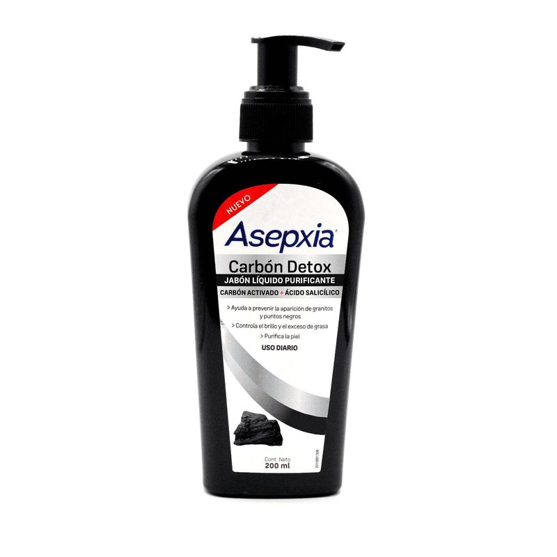 ASEPXIA - Jabón Asepxia Líquido Carbón Detox Envase 200 mL