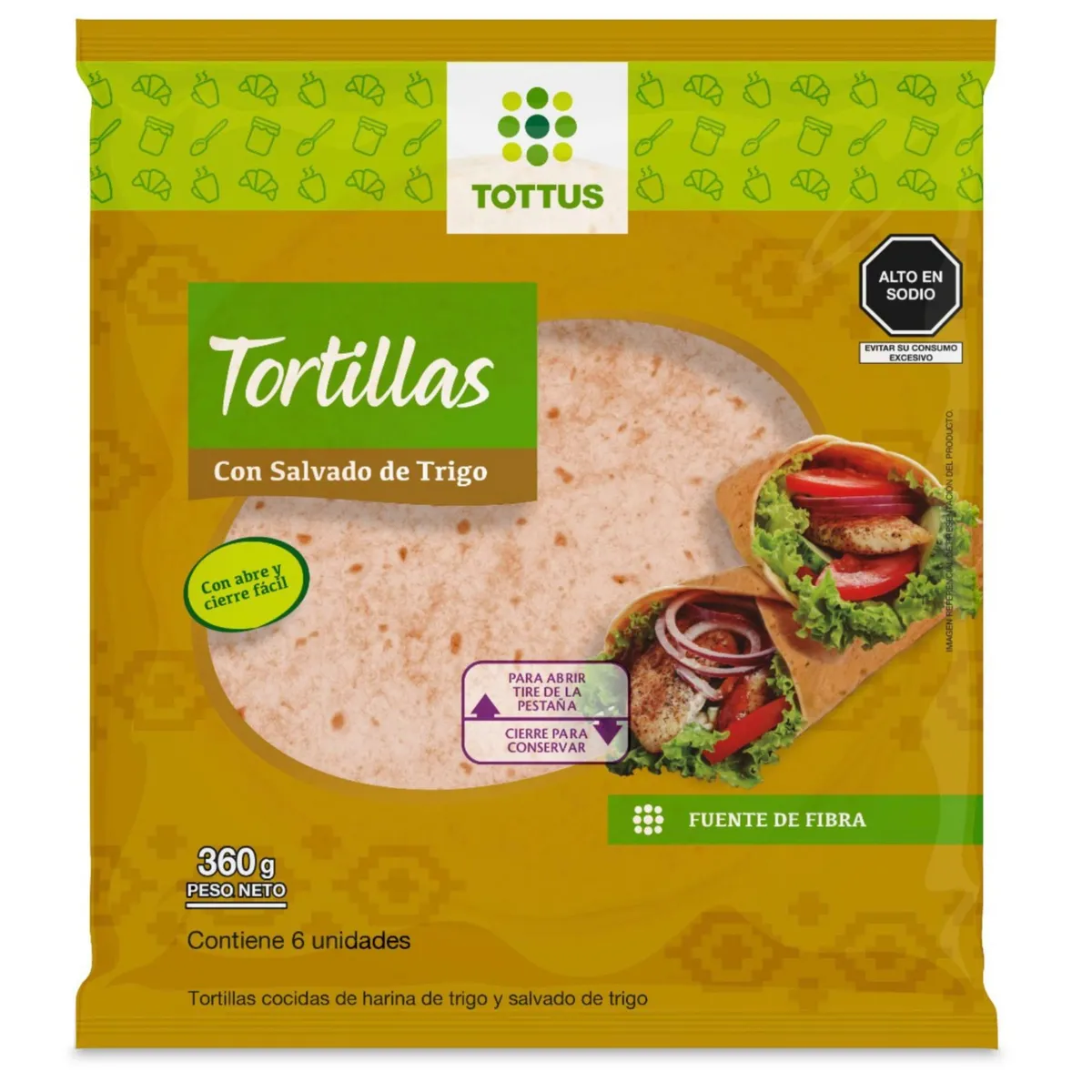 TOTTUS - Tortillas Trigo con Salvado Tottus 6 Unidades