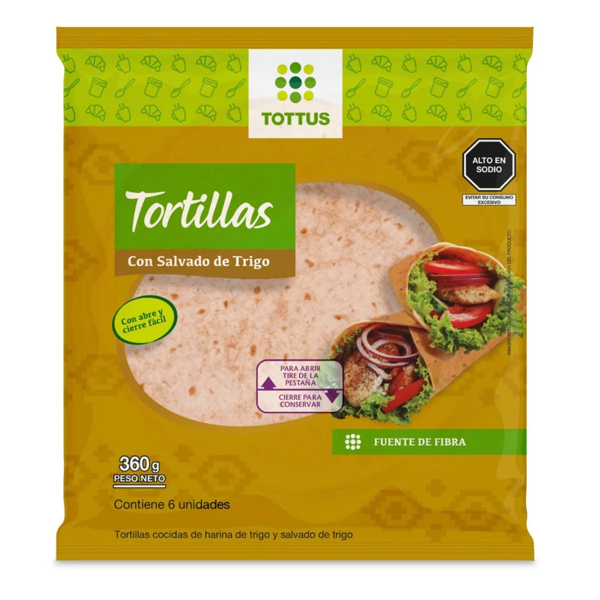 TOTTUS - Tortillas Trigo con Salvado Tottus 6 Unidades