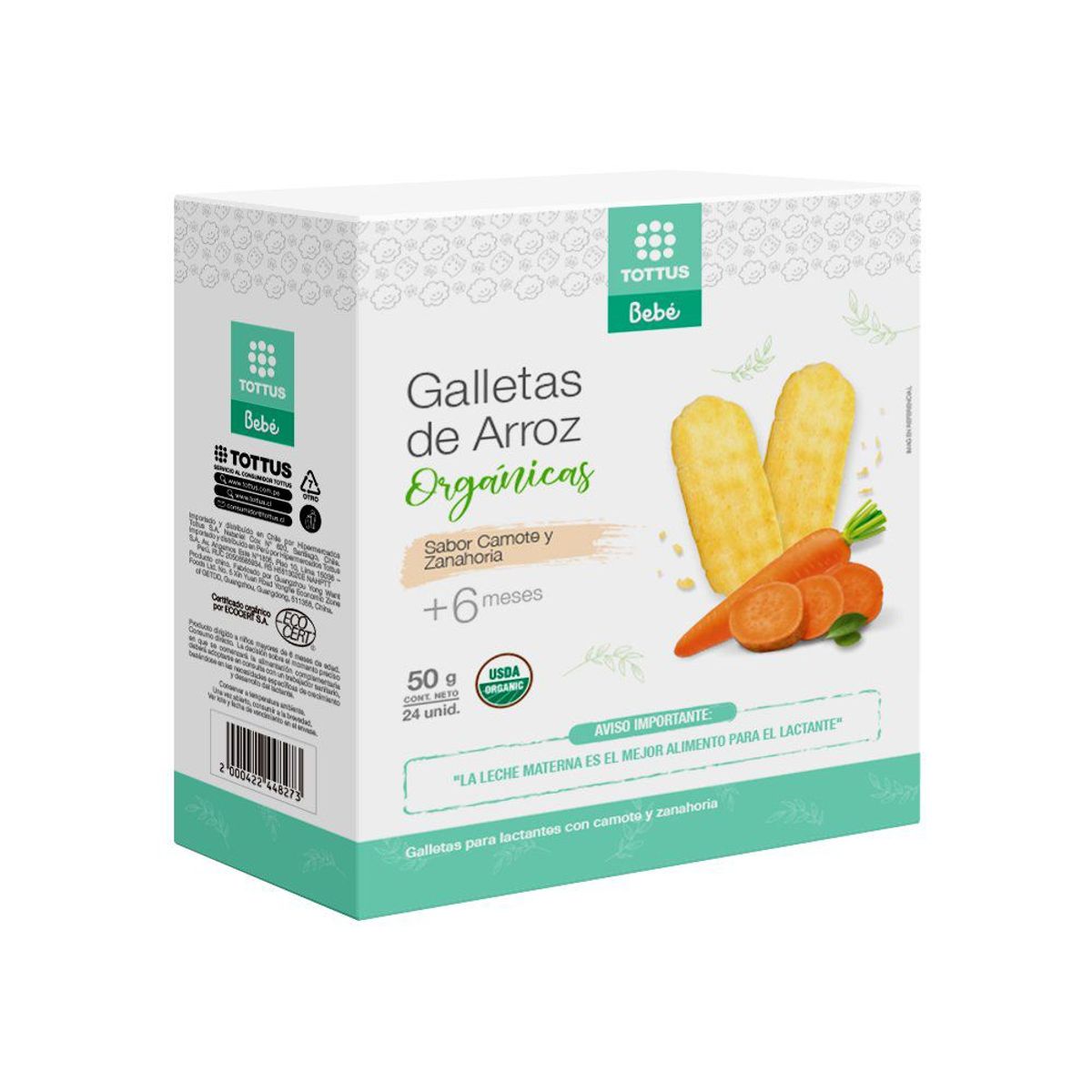 TOTTUS BEBE - Galletas Orgánicas Tottus Bebé Sabor Camote y Zanahoria Caja 50 g