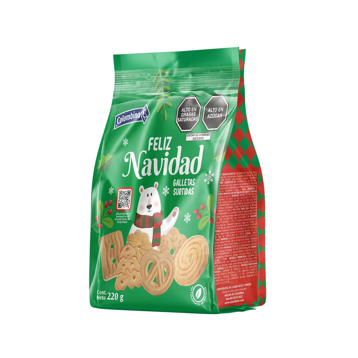 COLOMBINA - Galletas Colombina Feliz Navidad Bolsa 220 g