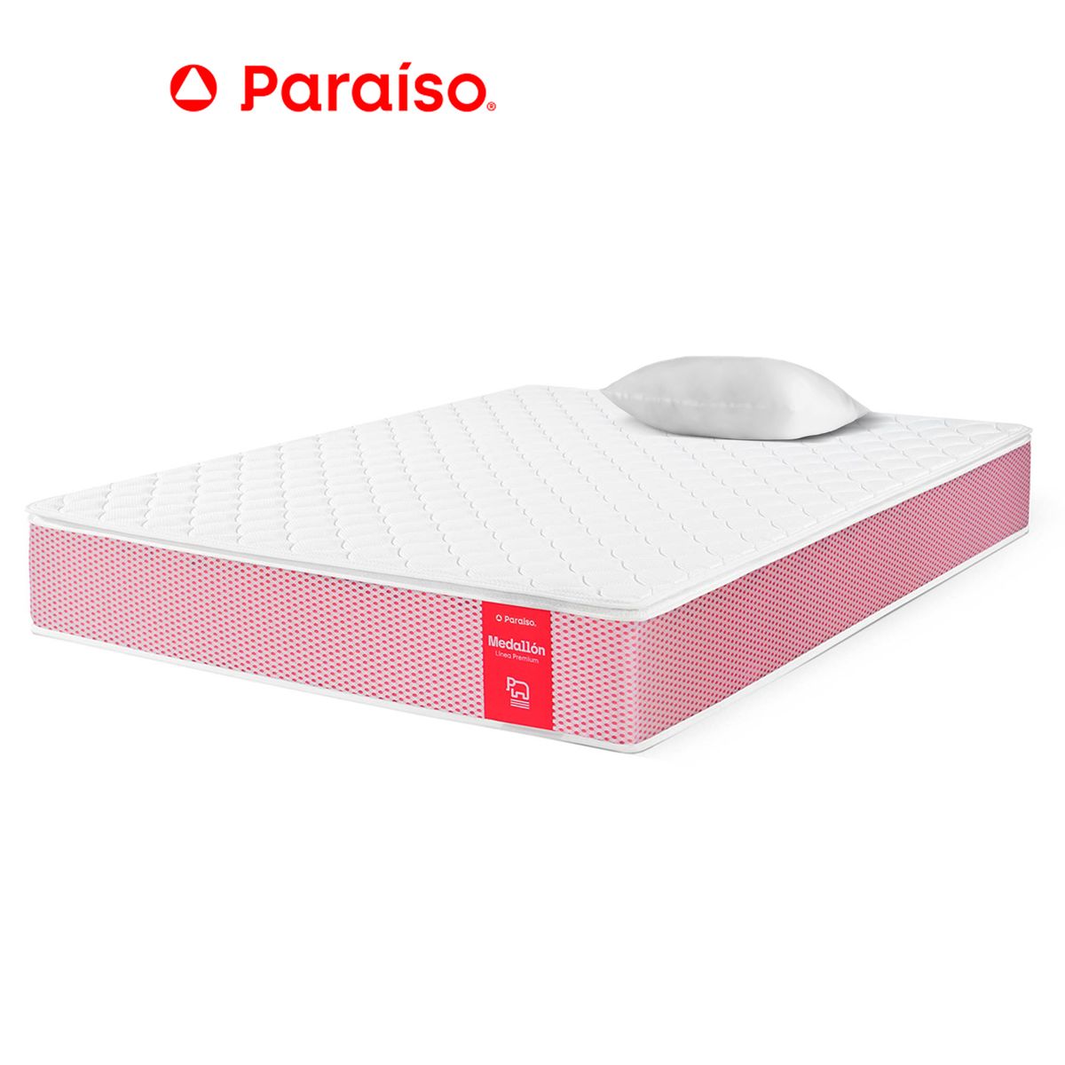 PARAISO - Colchón Medallón 1 Plaza + 1 Almohada + 1 Protector De Colchón