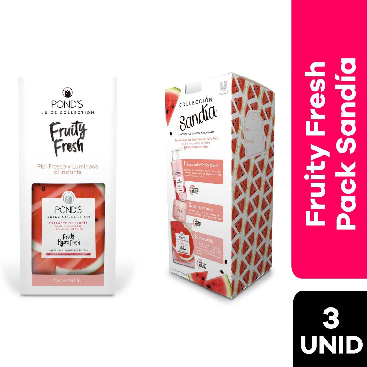 PONDS - Set Ponds Fruity Fresh Sandía Limpiador 200 mL + Hidratante 110 g + Mascarilla
