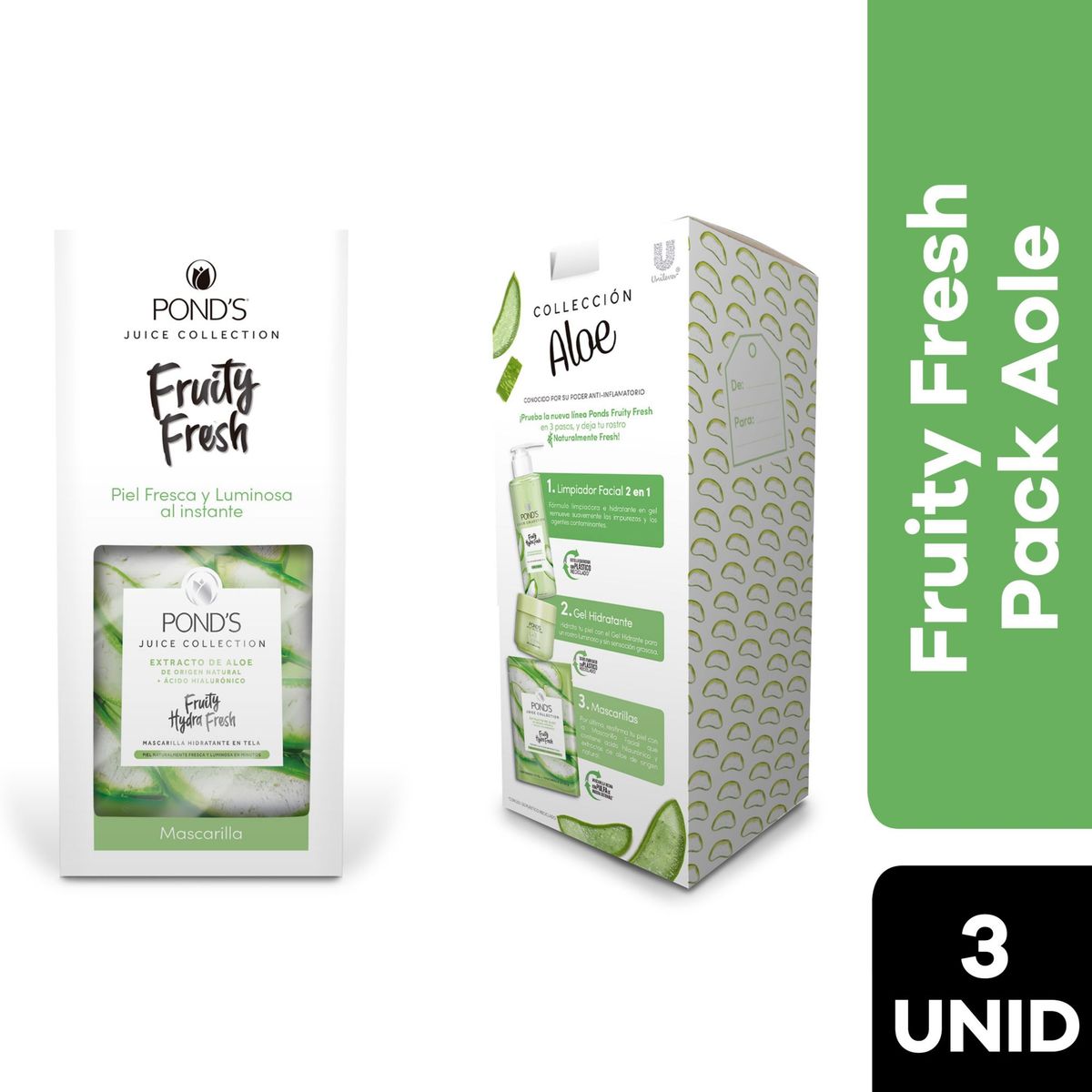 PONDS - Set Ponds Fruity Fresh Aloe Limpiador 200 mL + Hidratante 110 g + Mascarilla