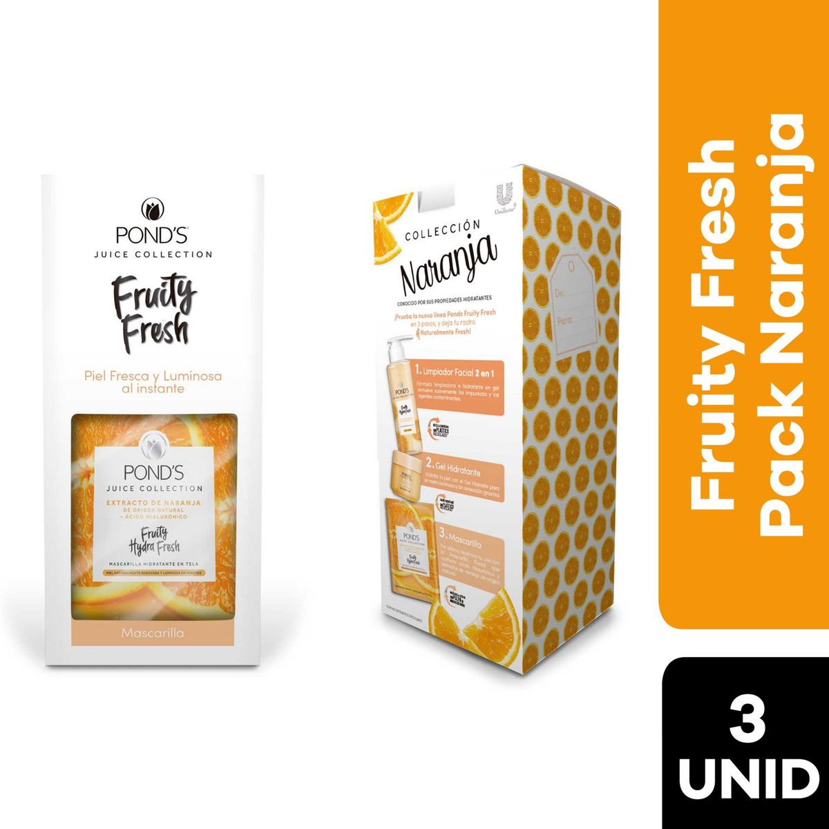 PONDS - Set Ponds Fruity Fresh Naranja Limpiador 200 mL + Hidratante 110 g + Mascarilla