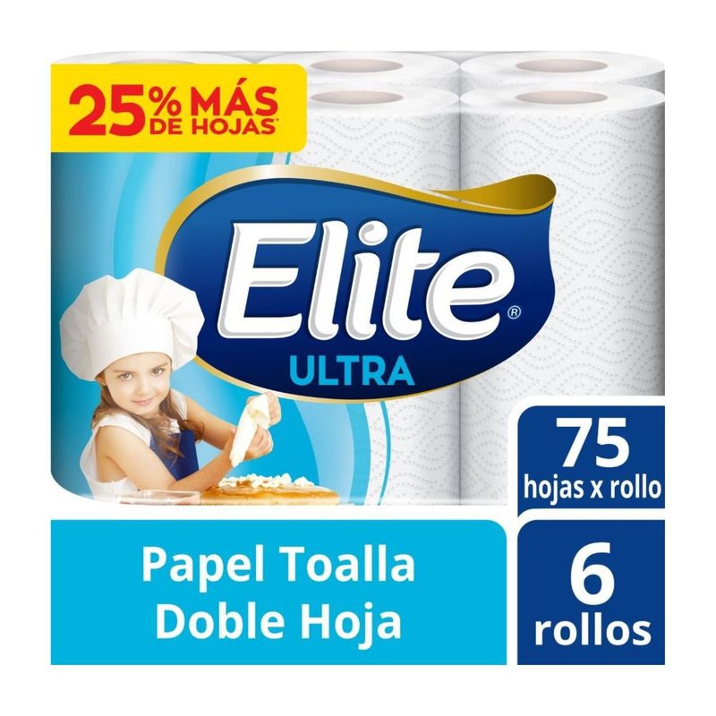 ELITE - Papel Toalla Ultra Doble Hoja Elite 6 x 75 hojas