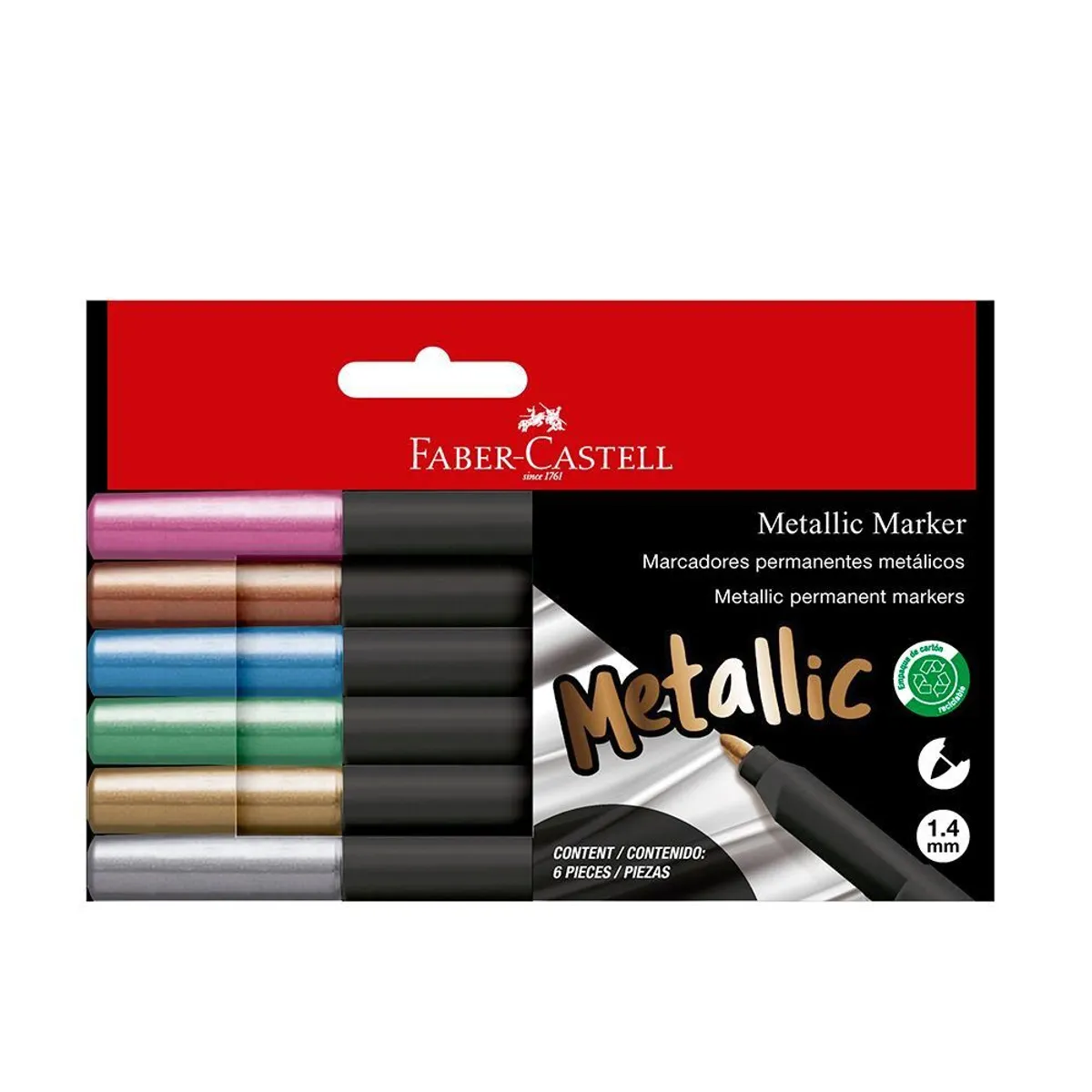 FABER CASTELL - Plumón Indeleble Faber Castell Metálico Empaque 6 Und