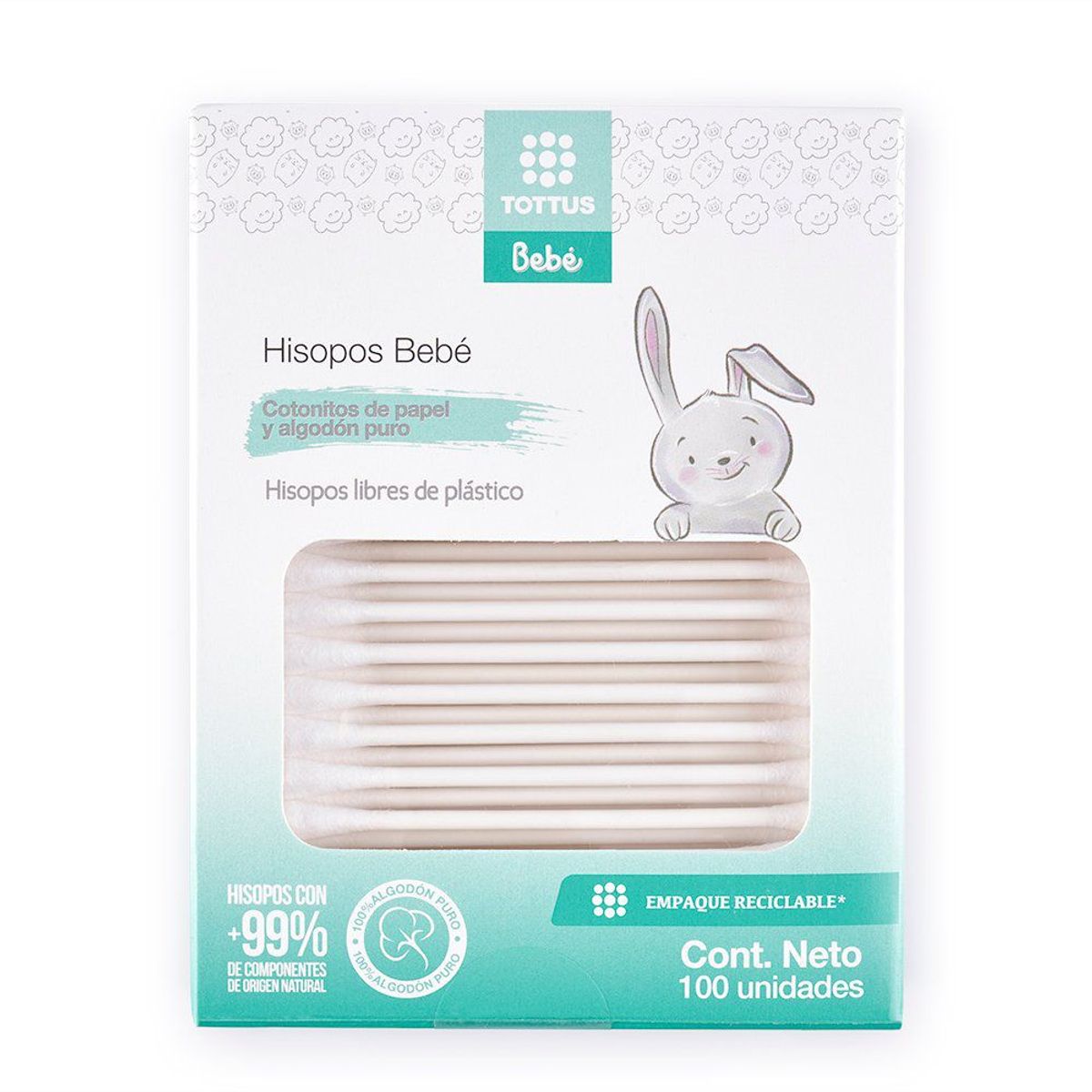 TOTTUS BEBE - Hisopos de Papel Tottus Bebé Empaque 100 Und