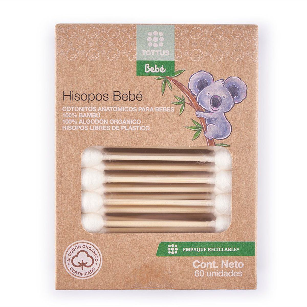 TOTTUS BEBE - Hisopos de Bambú para Recién Nacido Tottus Empaque 60 Und