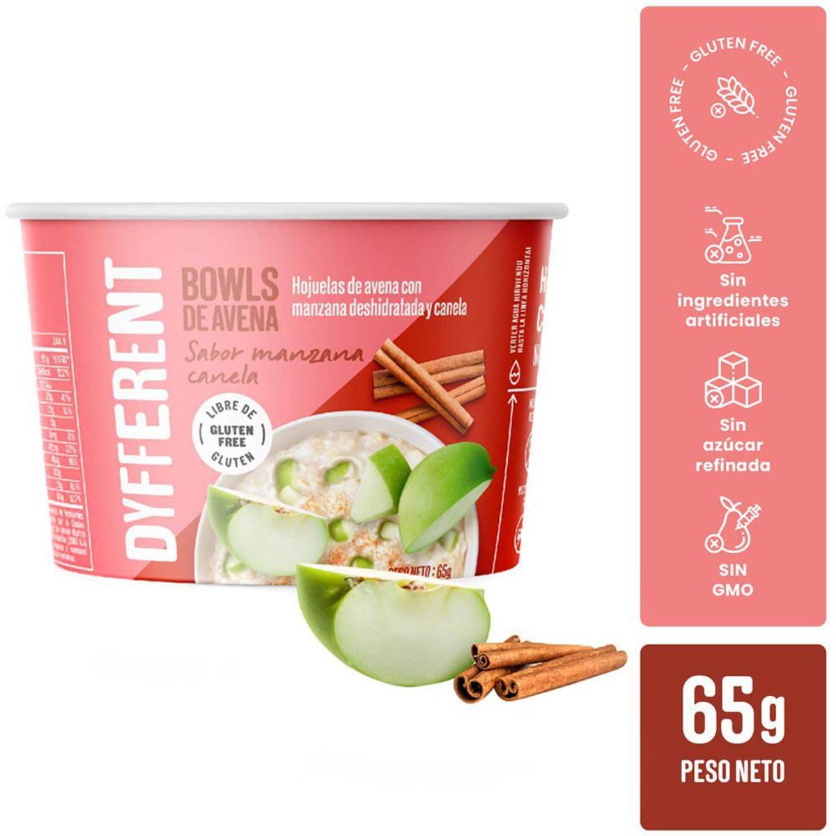 DYFFERENT - Bowl de Avena Dyfferent Manzana Canela Envase 65 g