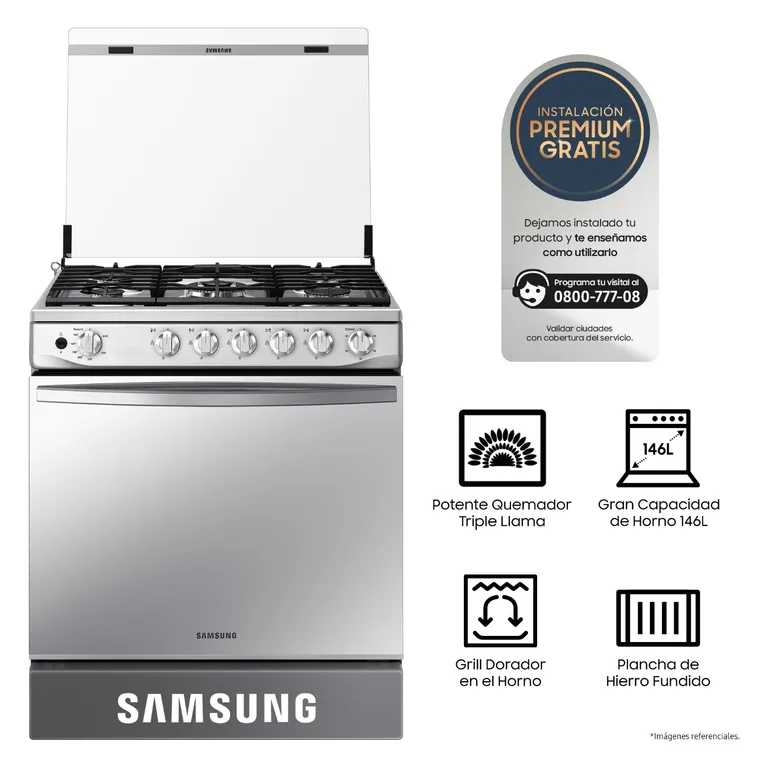 Cocina a Gas 5 hornillas con Plancha y Grill NX52T7322PSPE