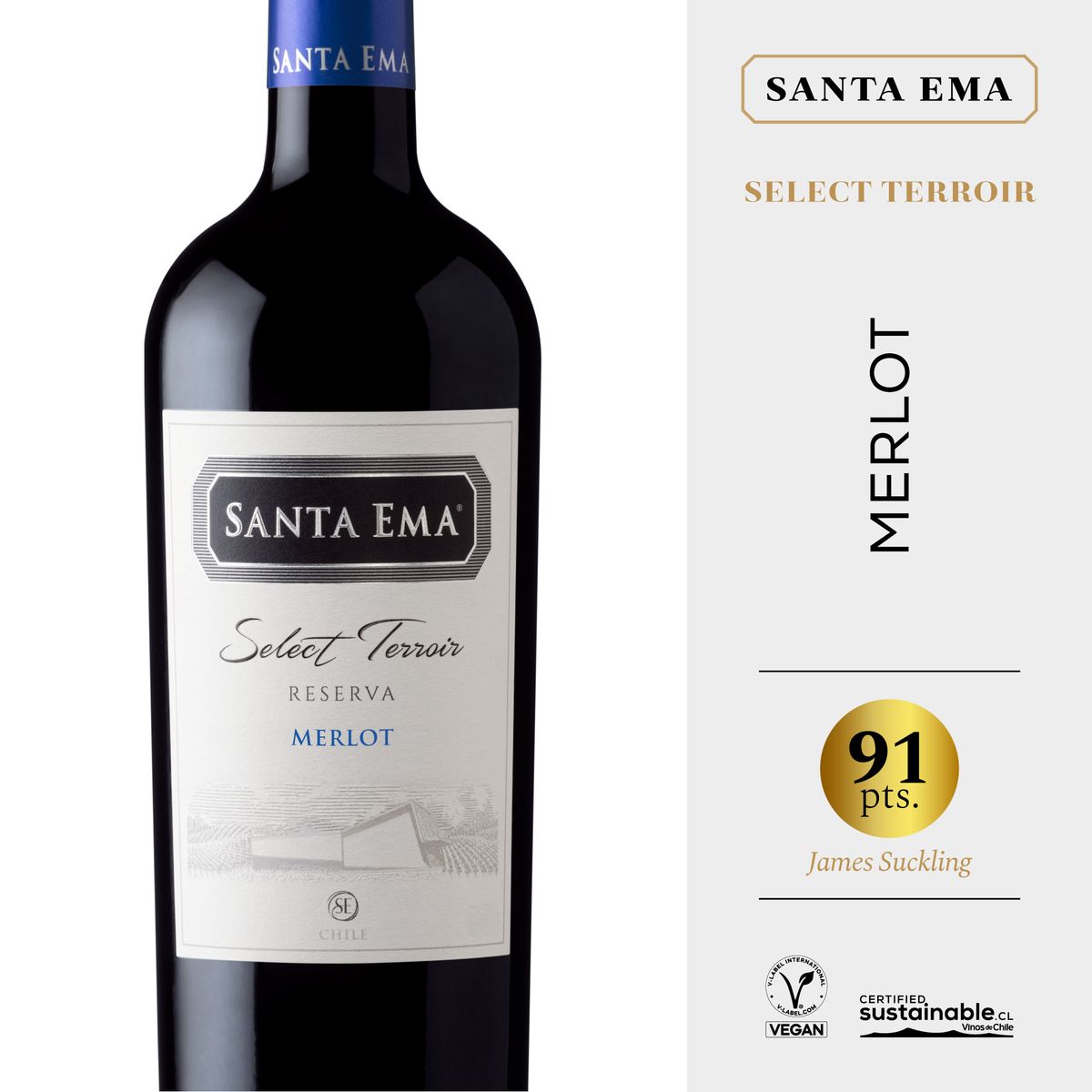 SANTA EMA - Vino Tinto Santa Ema Select Teroir Reserva Merlot Botella 750 mL