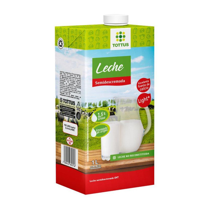 TOTTUS - Leche Semidescremada Tottus 1L