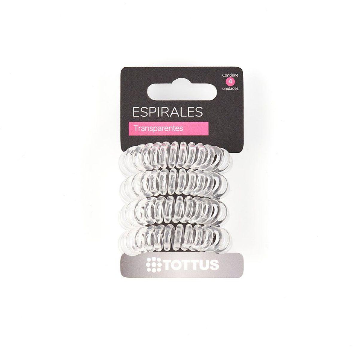 TOTTUS - Ligas Espirales para Cabello Tottus Transparentes Empaque 4 Und