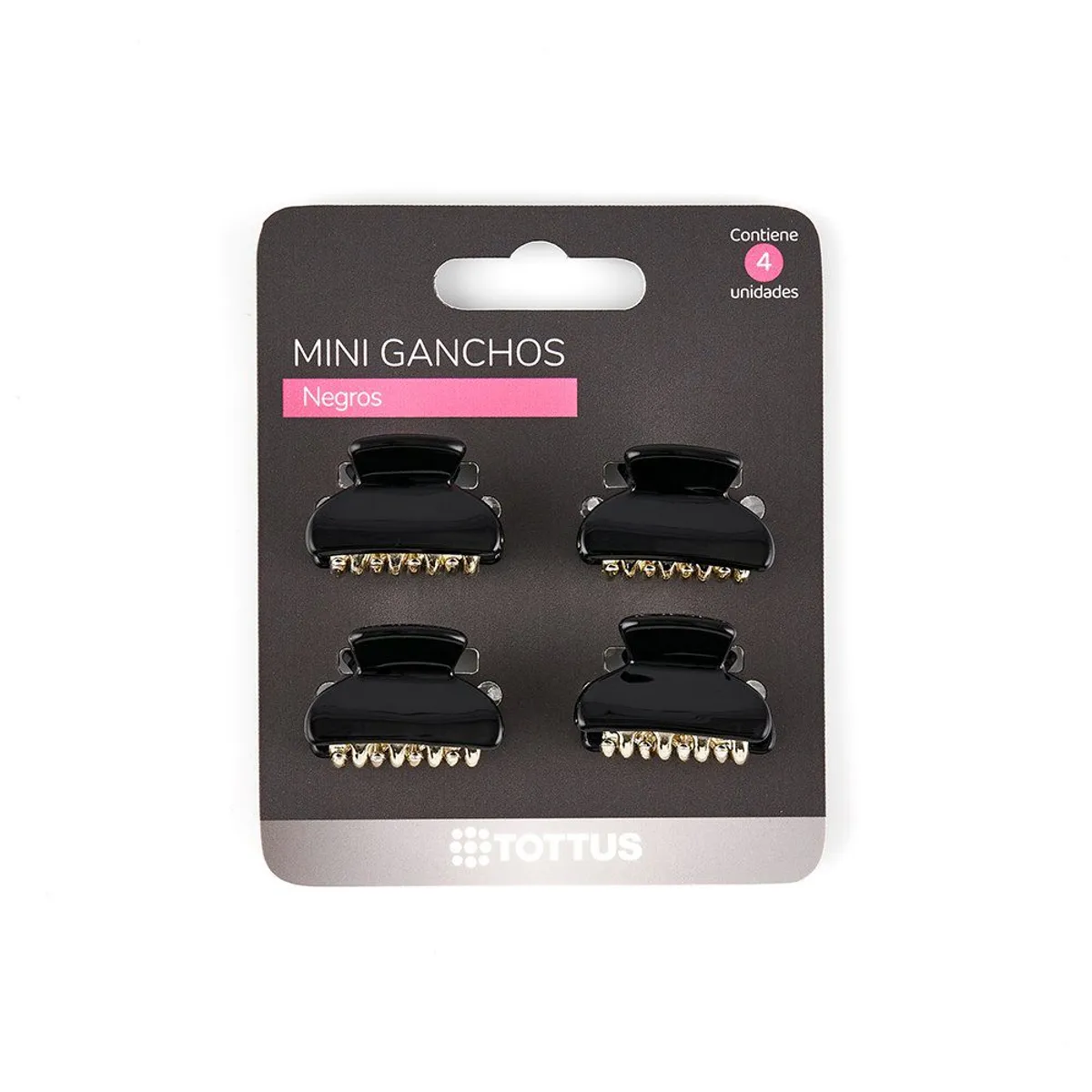 TOTTUS - Ganchos Mini para Cabello Tottus Color Negro Empaque 4 Und