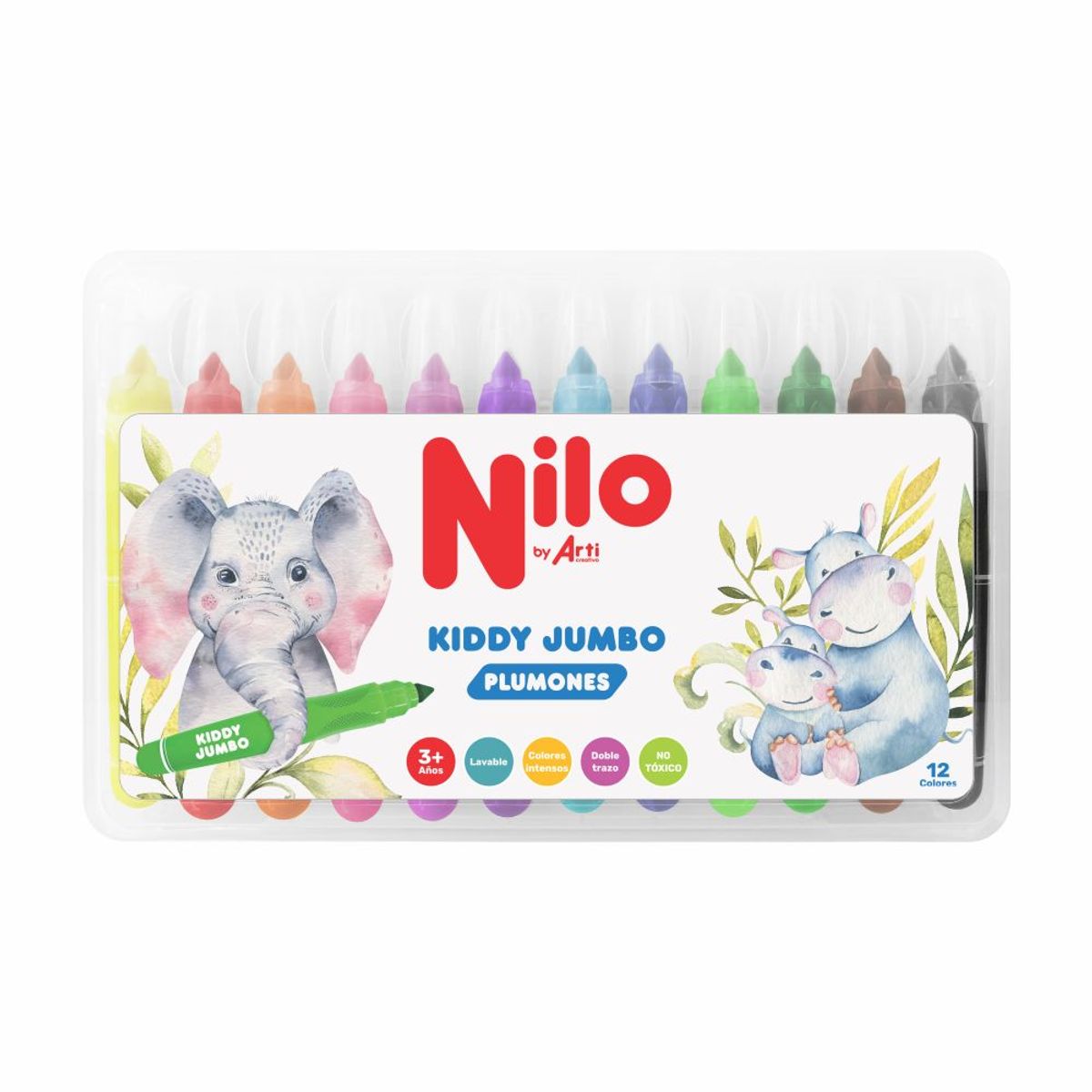 ARTI CREATIVO - Plumones Nilo Kiddy Jumbo Doble Trazo Estuche 12 Und
