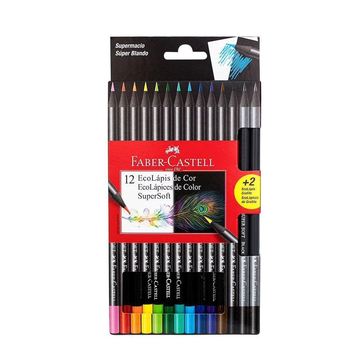 FABER CASTELL - Lápices De Color Faber Castell Eco Supersoft Caja 12 Und + 2 Lápices Grafito