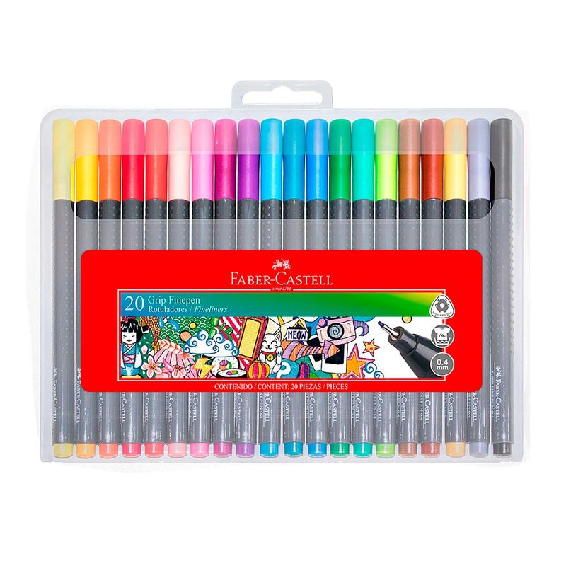 FABER CASTELL - Plumones Faber Castell Finepen Grip Estuche 20 Und