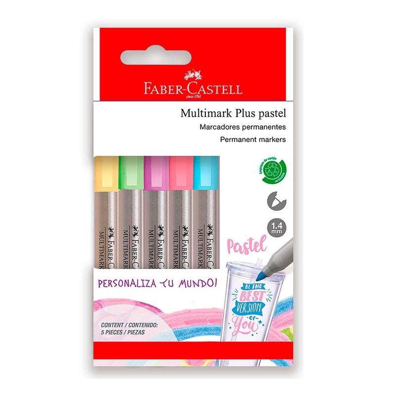 FABER CASTELL - Plumones Permanentes Faber Castell Multimark Plus Pastel Blíster 15 Und