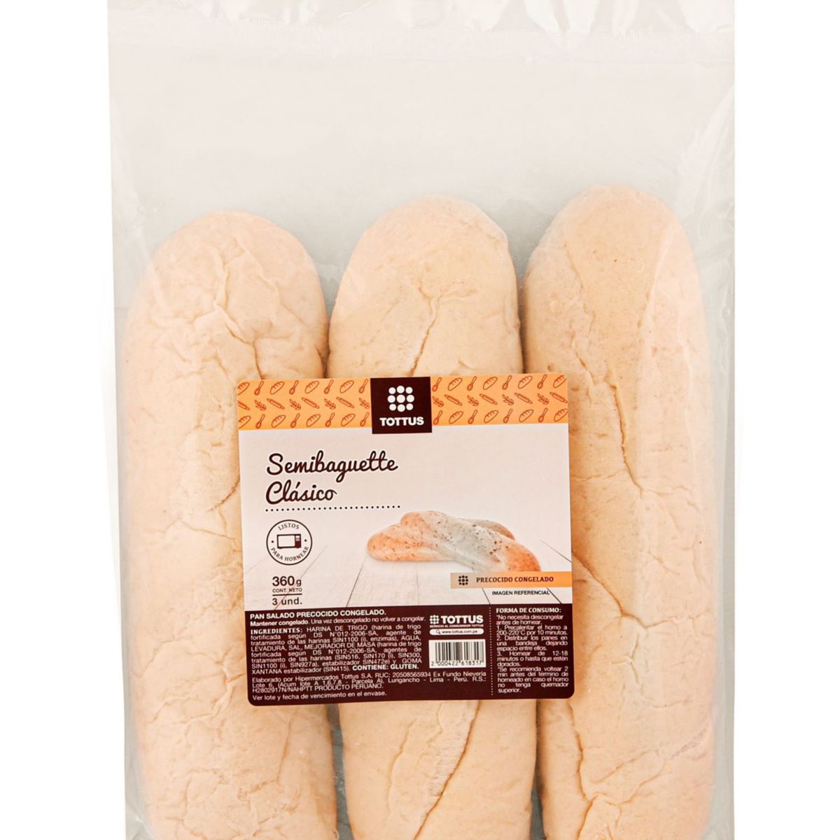 TOTTUS - Semi Baguette Clásico Precocido Congelado Tottus 360 g