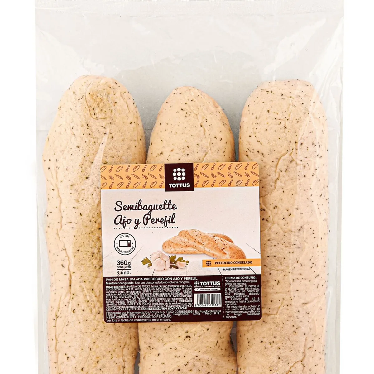 TOTTUS - Semi Baguette Tottus Ajo Y Perejil Precocido Congelado 360 g