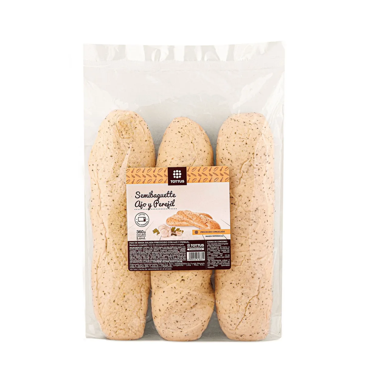 TOTTUS - Semi Baguette Tottus Ajo Y Perejil Precocido Congelado 360 g