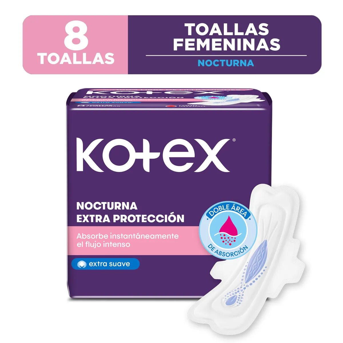 KOTEX - Toalla Higiénica Kotex Nocturna Extra Protección Empaque 8 Und