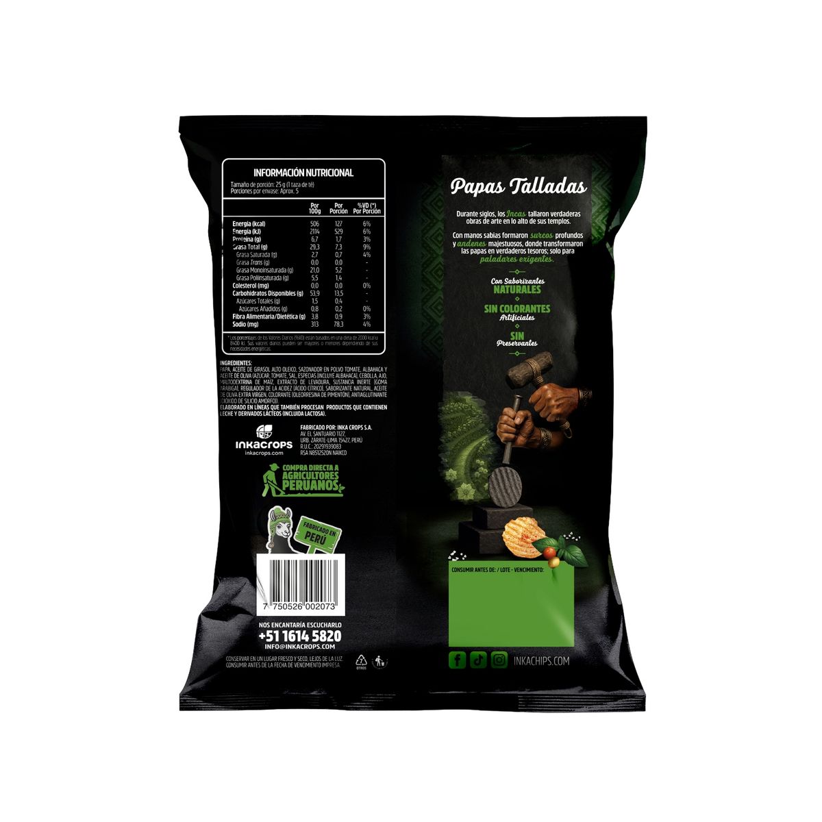 INKA CHIPS - Papas Inka Chips Ondas Tomate Albahaca Bolsa 115 g
